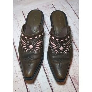 Sonora Women's Size 5.5 M Leather Western Slip On Mule Cowgirl Low‎ Boots